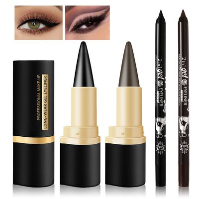 AOAZXBB 4PCS Black Gel Eyeliner Pencil Cream Eyeliner Set,Brown Eyeliner,Smooth Long Lasting Eye Liner Pencil Matte Black Eyeliner for Halloween Gothic Makeup (BlackBrown)