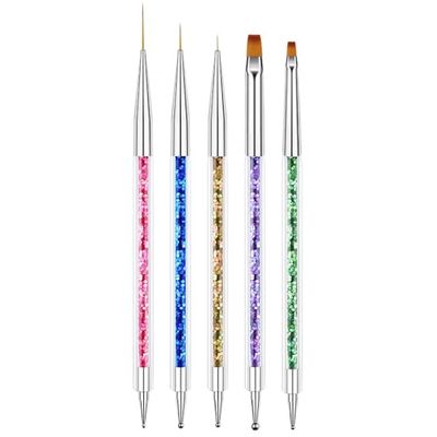 AIBEE Nail Art Brushes, 5pcs Double-Ended Acrylic Nail Brush Including 7911mm Nail Liner Brush Flat Brushes and Nail Dotting Tools for Nail Art Design