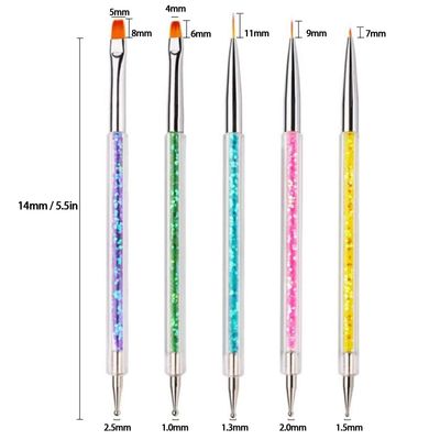 AIBEE Nail Art Brushes, 5pcs Double-Ended Acrylic Nail Brush Including 7911mm Nail Liner Brush Flat Brushes and Nail Dotting Tools for Nail Art Design