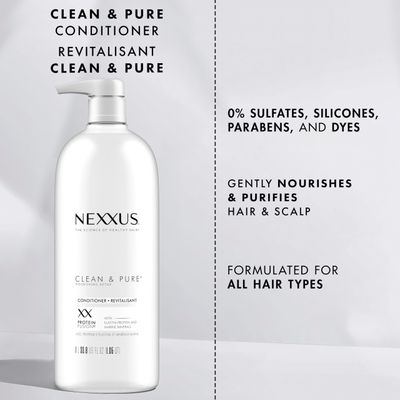 Nexxus Clean and Pure Conditioner, With ProteinFusion, Nourished Hair Care Silicone, Dye And Paraben Free 33.8 oz