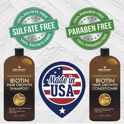 First Botany, Biotin Hair Growth Shampoo Conditioner Anti Hair Loss Thickening formula Collagen & Stem Cell For Hair Regrowth Anti Thinning Sulfate Free For Men Women Anti Dandruff Treatment 16 oz x2