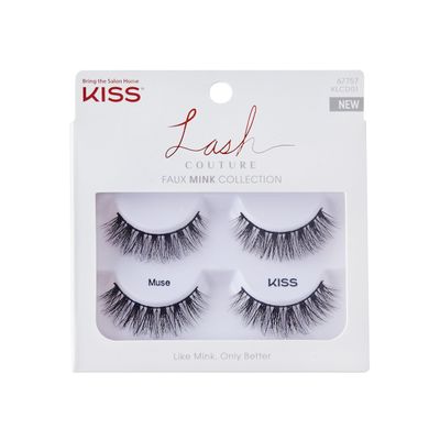KISS Lash Couture, False Eyelashes, &#39;Muse&#39;, 14 mm, Includes 2 Pairs Of Lashes, Contact Lens Friendly, Easy to Apply, Reusable Strip Lashes, Glue On Lashes