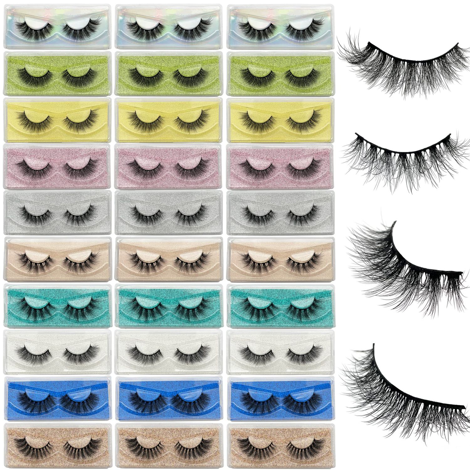 Fluffy Lashes 18mm False Eyelashes 30 Pairs 10 Styles Mixed Natural 9D Faux Mink Lashes Bulk Soft Reusable Fake Eyelashes Wholesale Lash with Glitter Portable Boxes
