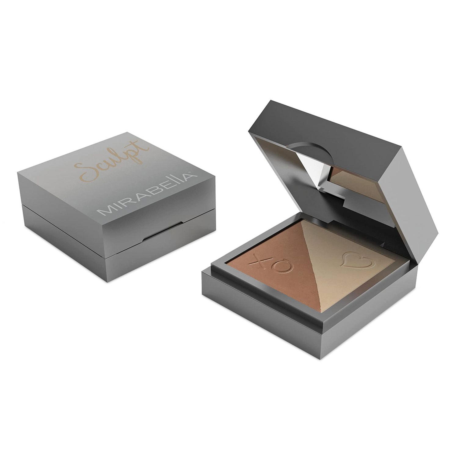 Mirabella Sculpt Duo Powder Bronzer &amp; Contour Palette, Blendable, Lightweight Mineral Bronzer and Contour Makeup Powders Offer Flawless, Buildable Color in Matte &amp; Glowy Shades, HugsKisses