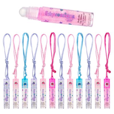 Expressions 12pc Lip Gloss Necklace, Fruit Flavored Lip Gloss Set, Lip Gloss Value Pack, Teen Girls Party Favors, Non Toxic Lip Gloss Necklaces For Girls