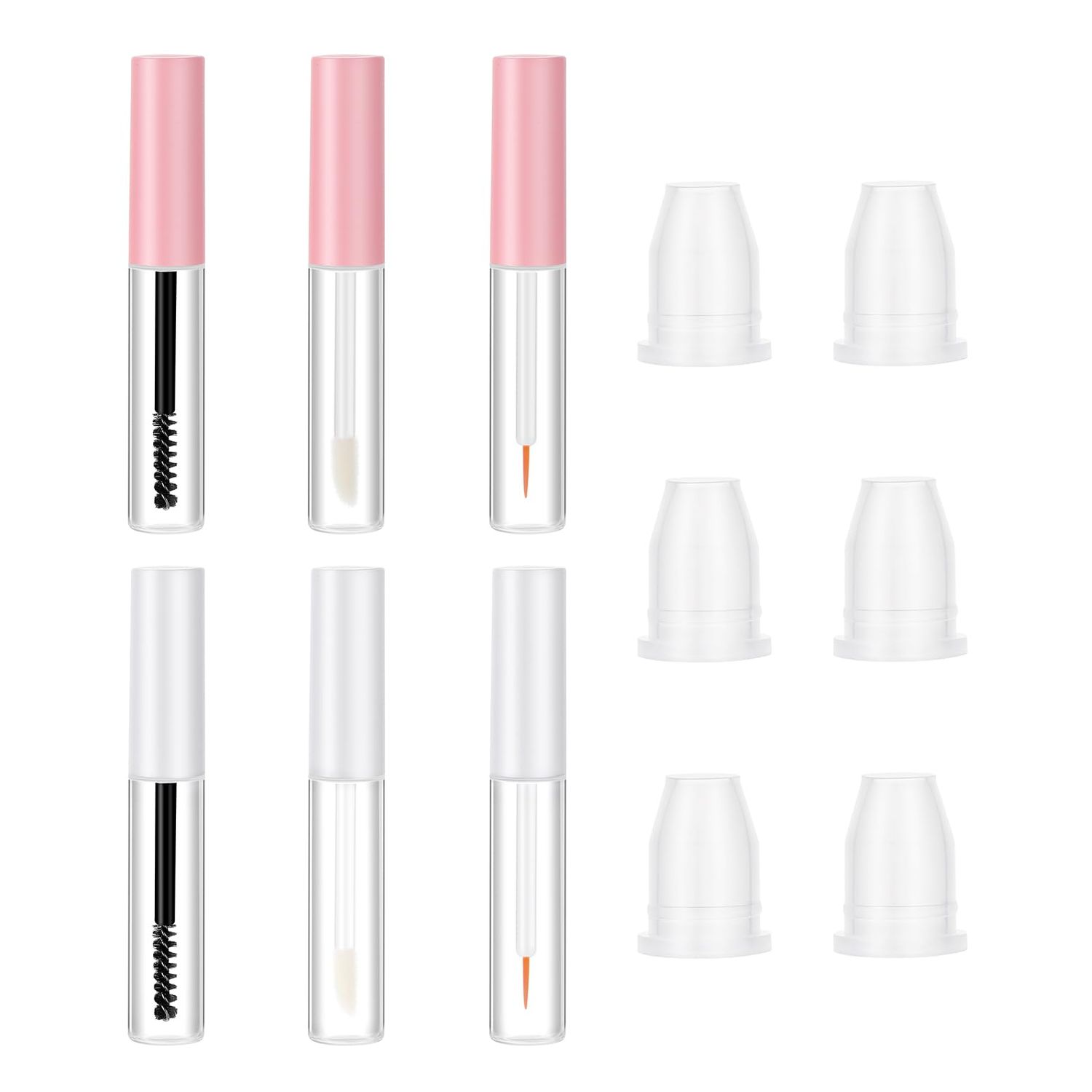 6 Pack 5ml Empty Mascara Tube, Eyeliner Tube and Lip Gloss Tubes with Wand, Eyelash Cream Container Bottle with Leak Stoppers, Mini Clear Cosmetic Bottle for DIY Cosmetics (Pink &amp; White)