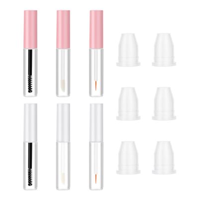 6 Pack 5ml Empty Mascara Tube, Eyeliner Tube and Lip Gloss Tubes with Wand, Eyelash Cream Container Bottle with Leak Stoppers, Mini Clear Cosmetic Bottle for DIY Cosmetics (Pink &amp; White)