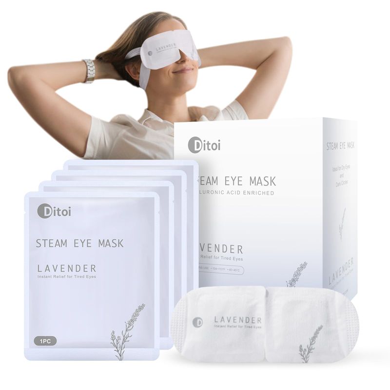 Ditoi Steam Eye Masks, Rich Hyaluronic Acid Heated Lavender Eye Mask, Disposable SPA Sleep Eyes Mask, Relieving Dry Eyes, Dark Circles and Puffiness, 10 Packs