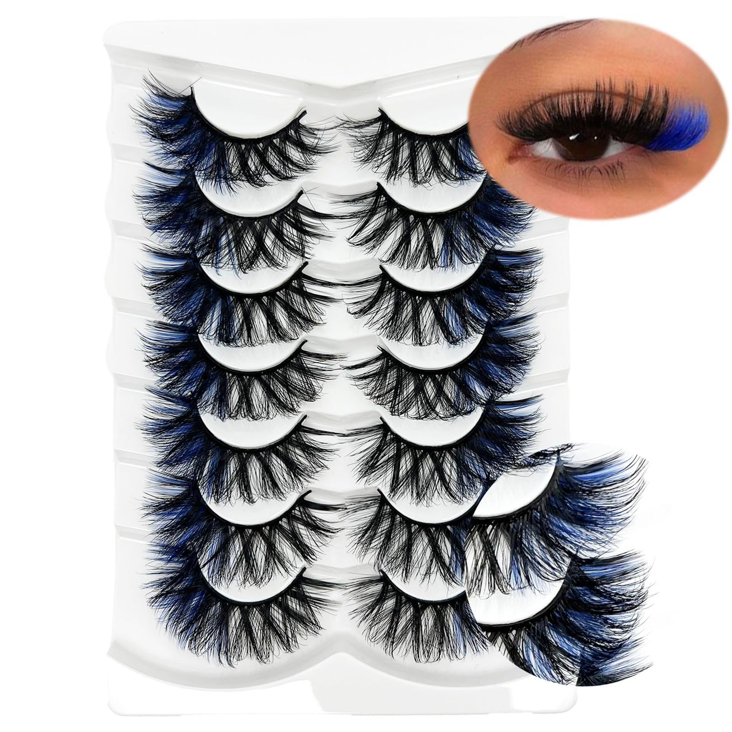 IFSOWDRA Colored Lashes Mink Wispy CD Curl 3D Mink Strip Lashes Blue Color Lashes Natural Look Dramatic Long 20mm25mm Cat Eye False Lashes Pack