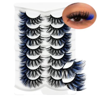 IFSOWDRA Colored Lashes Mink Wispy CD Curl 3D Mink Strip Lashes Blue Color Lashes Natural Look Dramatic Long 20mm25mm Cat Eye False Lashes Pack