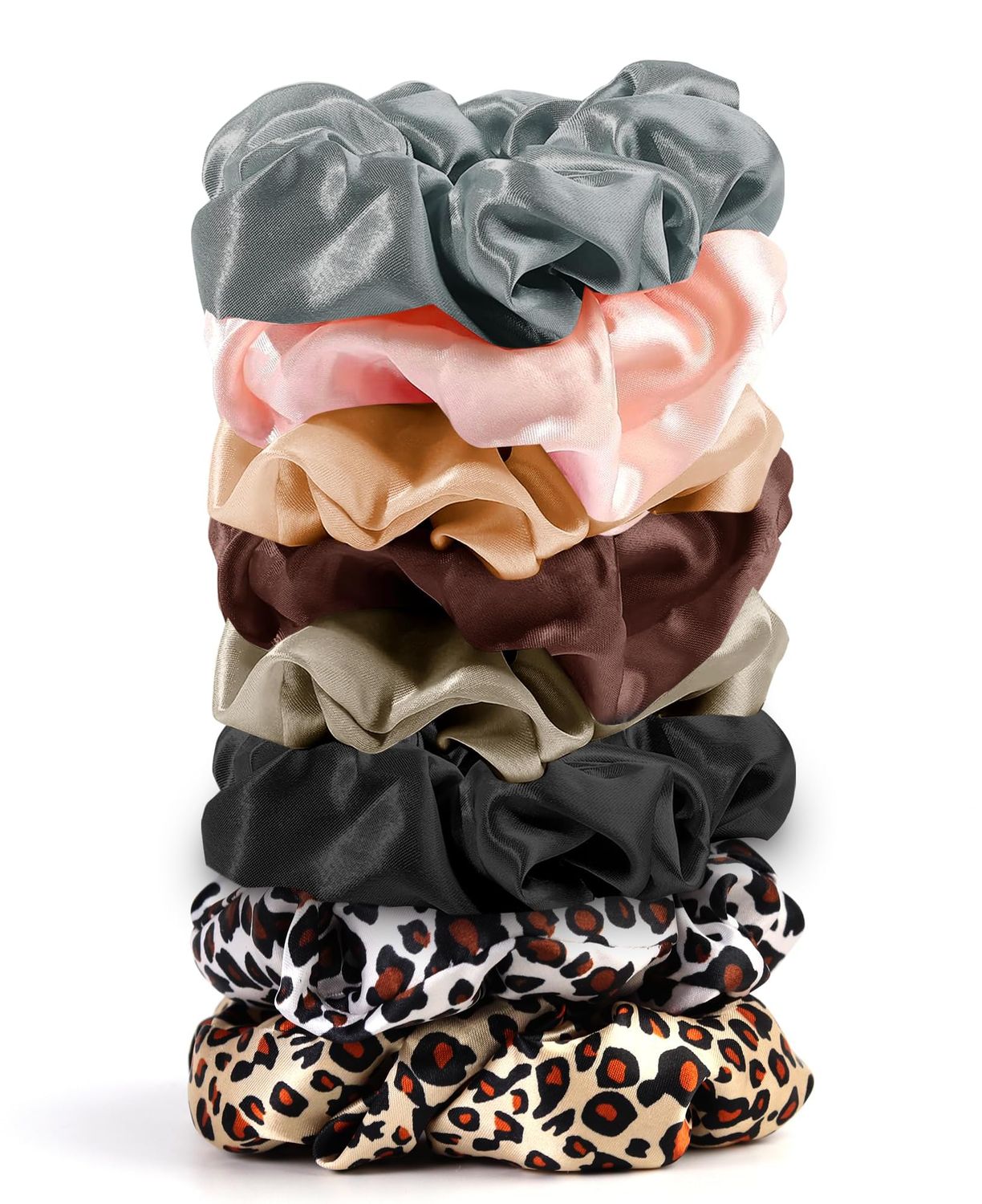 Cutebe 8 Pack Hair Ties Silk Scrunchies for Women Soft Satin Hair Scrunchies Elastic Hair Ties No Damage Ponytail Holders Rubber Bands Hair Accessories Gifts (Mix Color A (8 Pack))