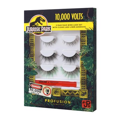 Profusion Cosmetics Jurassic Park 10,000 Volts Faux Mink Lash Set, Super Slim Lash Band with Real Lash Extension Fibers, Reusable Strip Lashes for Eye Catching Look