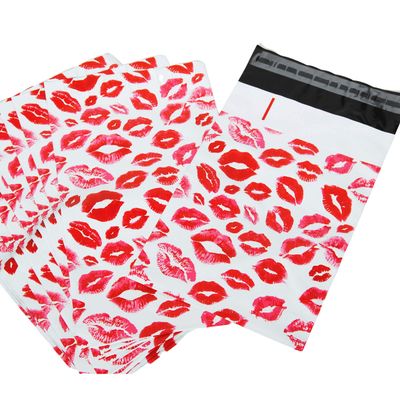 Lips Poly Mailers Red Kiss for Make Up Lip Gloss LipStick Self Sealing Envelope Wide Lip Print Waterproof Shipping | Pack of 25 | Size 10 x 6.75 inches