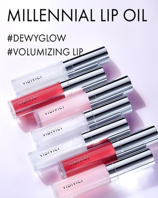 VIDIVICI Millennial Lip Oil #02 Illumination - Non-Sticky Dewy Gloss for Moisturized & Voluminous Lips - Illuminating Transparent Lavender-Blue Glitter Lip Makeup, 0.12 fl.oz.