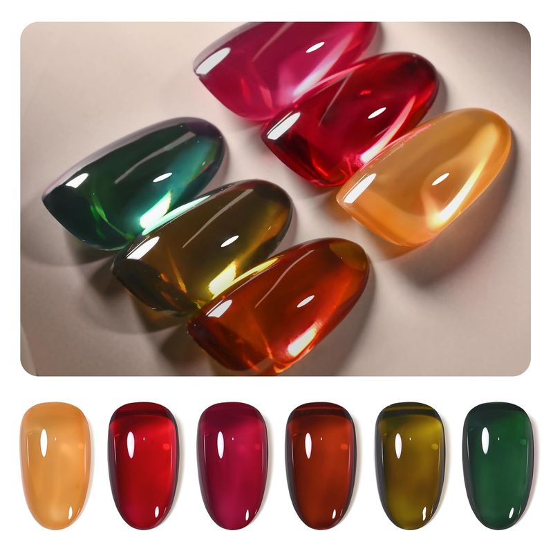 GAOY Wonder Color Jelly Gel Nail Polish of 6 Transparent Black Red Hot Pink Green Brown Colors Sheer Gel Polish Kit for Salon Gel Manicure and Nail Art DIY at Home