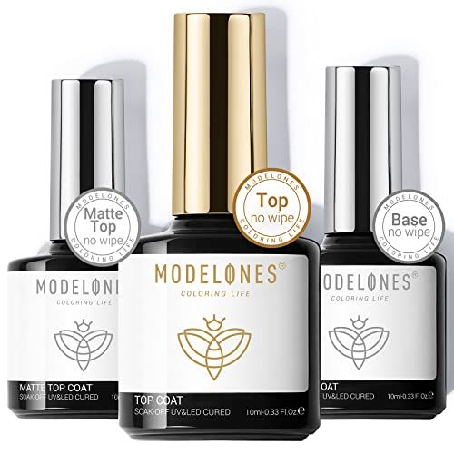 modelones Gel Top Coat Base Coat for Gel Nail Polish, 3 Pcs 10 ml No Wipe Matte &amp; Shiny Top Coat, Long Lasting High Gloss and Matte Effects DIY at Home
