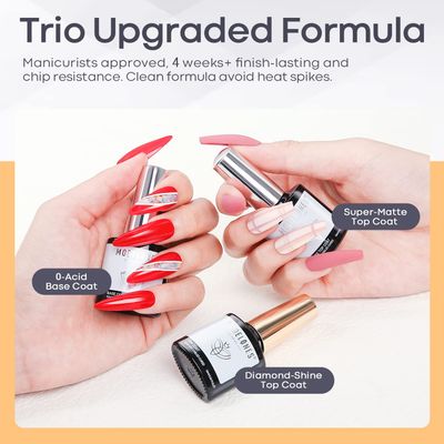 modelones Gel Top Coat Base Coat for Gel Nail Polish, 3 Pcs 10 ml No Wipe Matte &amp; Shiny Top Coat, Long Lasting High Gloss and Matte Effects DIY at Home