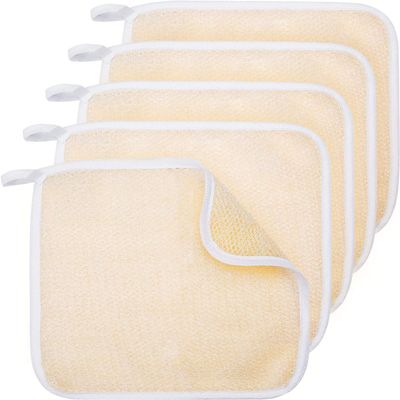 Tatuo 5 Pcs Exfoliating Face and Body Wash Cloths Towel Weave Bath Cloth Exfoliating Scrub Cloth Massage Bath Cloth for Women and Men, 10.63 x 9.05 Inch (Beige)