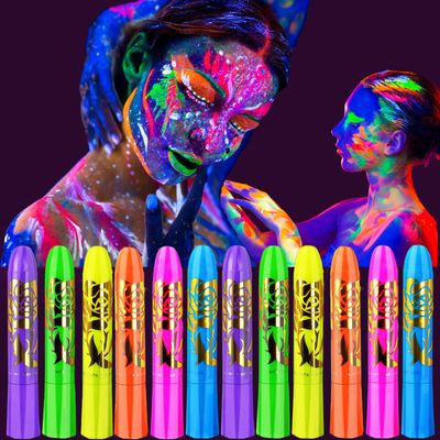 12 Pieces Glow In The UV Light Body &amp; Face Paint,Glow In The Black Light Face Painting Kits Makeup for Adult Glow Party Supplies