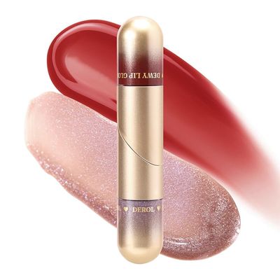 Adurello Dual Ended Liquid Lipstick with Shinny Glitter Lip Gloss Moisturizing Plumping Tinted Lipgloss for Shimmer Lip Makeup (07#)