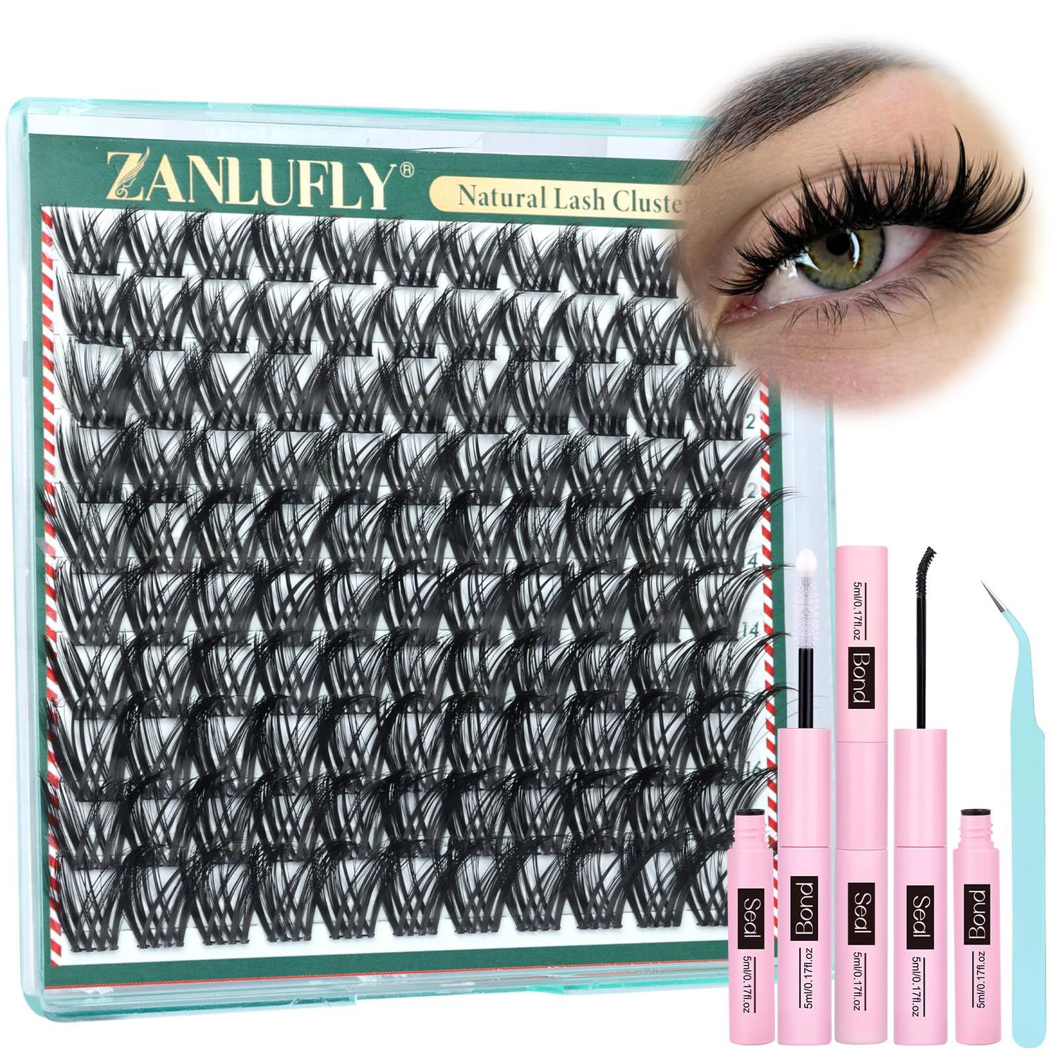 Lash Clusters Kit Natural Eyelash Clusters Kit Wispy Lash Extension Kit 10-16MM D Curl Individual Cluster Eyelash Extensions with Lash Bond and Seal and Lash Tweezers by ZANLUFLY