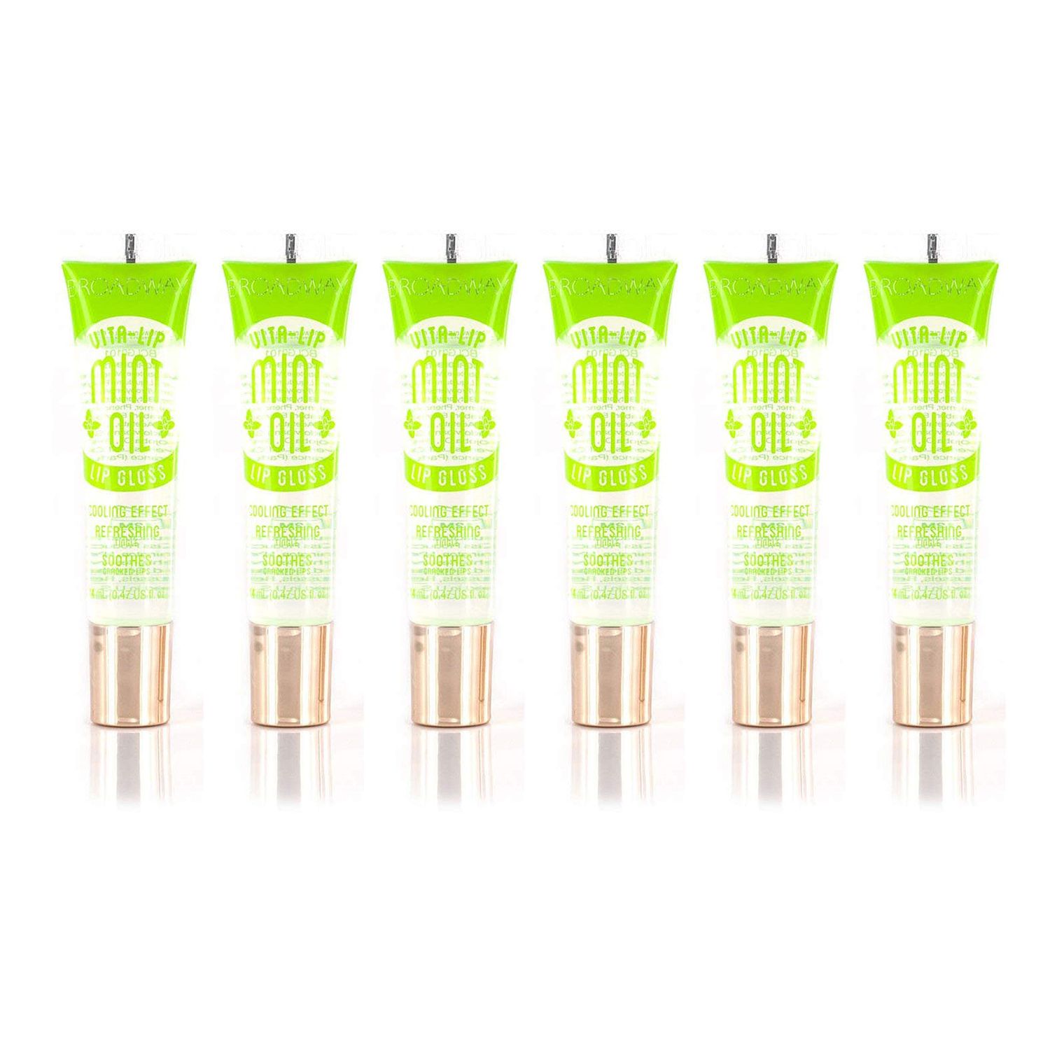 6-PACKS Kiss Broadway Clear Lip Gloss (Mint Oil)