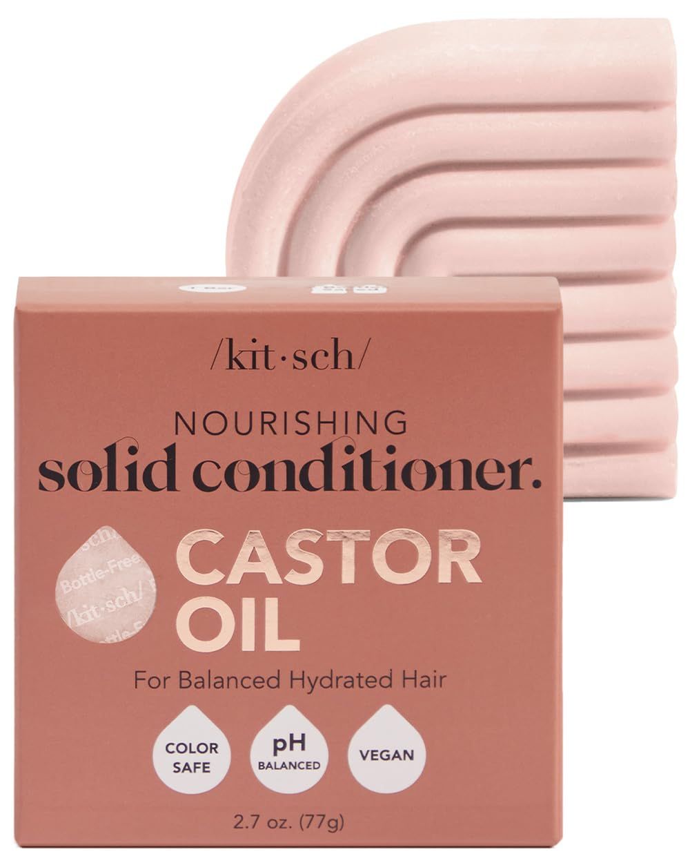 Kitsch Castor Oil Hair Conditioner Bar - Hydrating, Nourishing &amp; Cleansing, For Curly, Wavy, or Straight Hair, Natural, Organic, Vegan, Plastic-Free, Paraben &amp; Sulfate-Free, Eco-Friendly, 2.7 oz