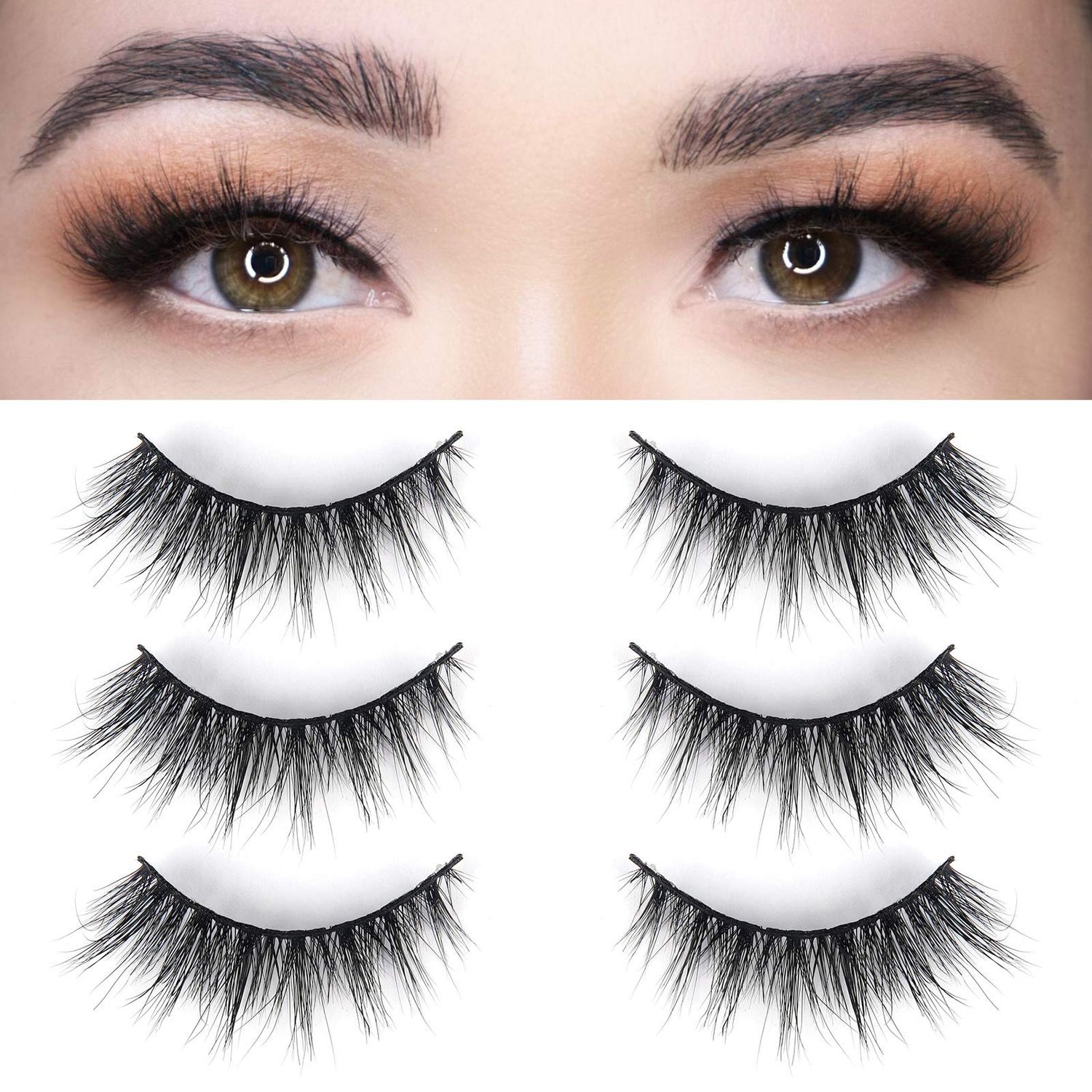 Lashes Mink Natural False Eyelashes - Bepholan Fake Eyelashes Natural Look 3-Pack Cat Eye Lashes Manga Eyelashes Fluffy,XMZ209