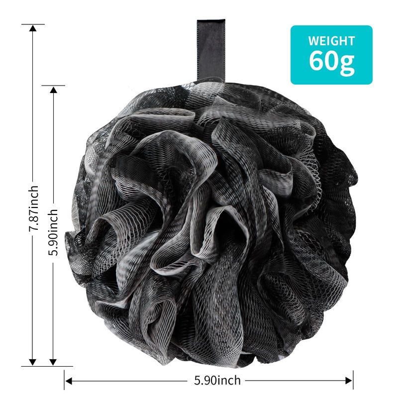 BCKENEY Bath Loofah Shower Sponge Body Back Scrubber Soft Mesh Shower Puffs Exfoliating Loofa for Women &amp; Men Bath Accessories Cleaning Tool (Pack of 4 60G Loofah, Dark Elf)