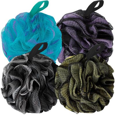 BCKENEY Bath Loofah Shower Sponge Body Back Scrubber Soft Mesh Shower Puffs Exfoliating Loofa for Women &amp; Men Bath Accessories Cleaning Tool (Pack of 4 60G Loofah, Dark Elf)
