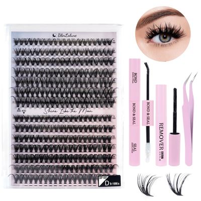 BlinLaLune DIY Lash Extension Kit 30D 40D Eyelash Clusters 9-16mm,280PCS Individual Lashes Perfect for At-Home Use, Beginner-Friendly with Bond Seal Remover and Tweezers (Black, 30D&amp;40D9-16MM280PKit)