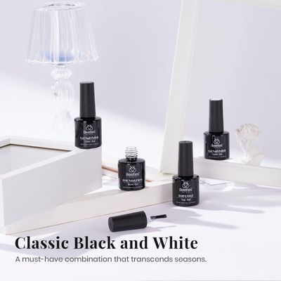Beetles Gel Nail Polish Set- 4Pcs 7.5ml Black White Gel Nail Polish with No Wipe Top Coat and Base Coat Set Soak Off UV LED Nail Gel Manicure Gel Nail Polish Valentines Day Gifts for Her Women