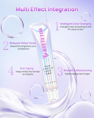 RTETETOK Purple Primer Color Changing for Face Before Makeup, Smoothing Primer Color Correcting, Brightening Base Makeup for Combination Skin