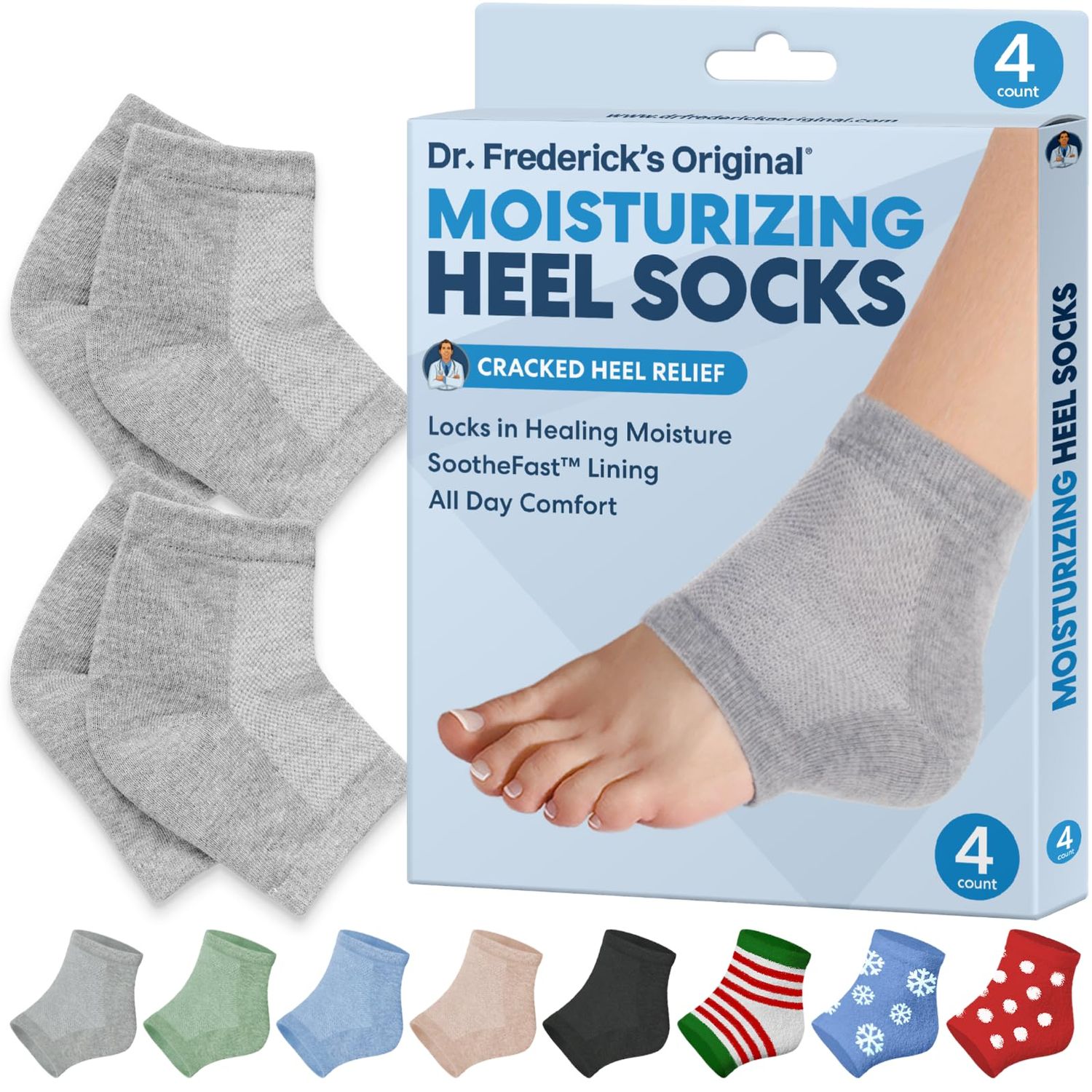 Dr. Frederick&#39;s Original Moisturizing Heel Socks for Cracked Heel Treatment - 2 Pairs - Stop Cracked Heels in Their Tracks