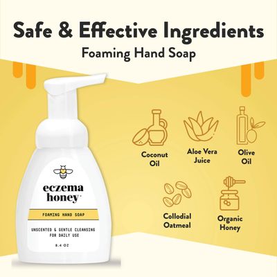 ECZEMA HONEY Gentle Foaming Hand Soap - Gentle Cleanser for Dry Hands - Non-Toxic Unscented Hand Soap - Natural Hand Cleaner for Bathroom &amp; Kitchen - Organic Honey Handwash (8.4 Oz)