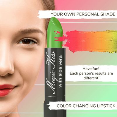 Magic Kiss Pack of 12 Color Changing Aloe Vera Lipstick set, MADE IN USA (Green)