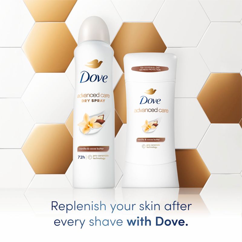 Dove Advanced Care Antiperspirant Deodorant Stick Vanilla &amp; Cocoa Butter 3 Count Antiperspirant deodorant with Pro-Ceramide Technology 72-hour odor control and all-day sweat protection 2.6 oz