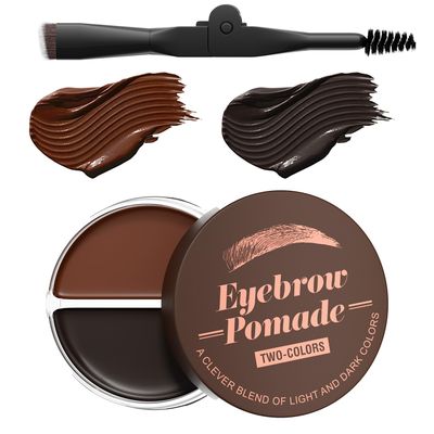 Eyebrow Pomade for Women,Long Lasting Waterproof Eyebrow Kit Makeup with Dual Color Eyebrow Pomade and Dual-ended Eyebrow Brush,Create Natural Brow Makeup(Dark Brown  Black)