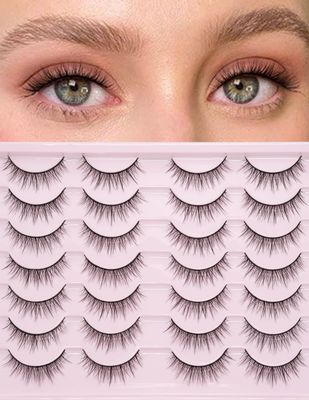 False Lashes Natural Look Eyelashes - 14 Pairs 12mm 3D False Eyelashes Natural Looking Fluffy Eye Lash Wispy Strip Lashes Pack by EMEDA(M25
