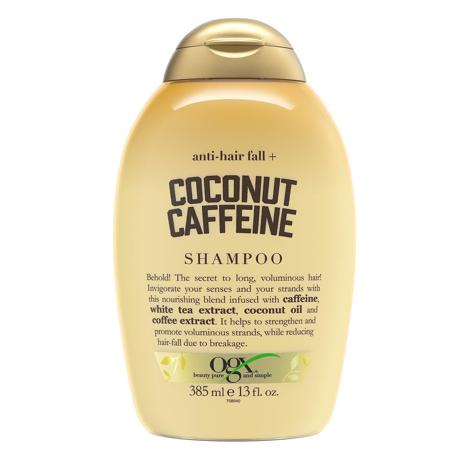 OGX Anti-Hair Fall  Coconut Caffeine Strengthening Shampoo with Caffeine, Coconut Oil &amp; Coffee Extract, 13 Fl Oz