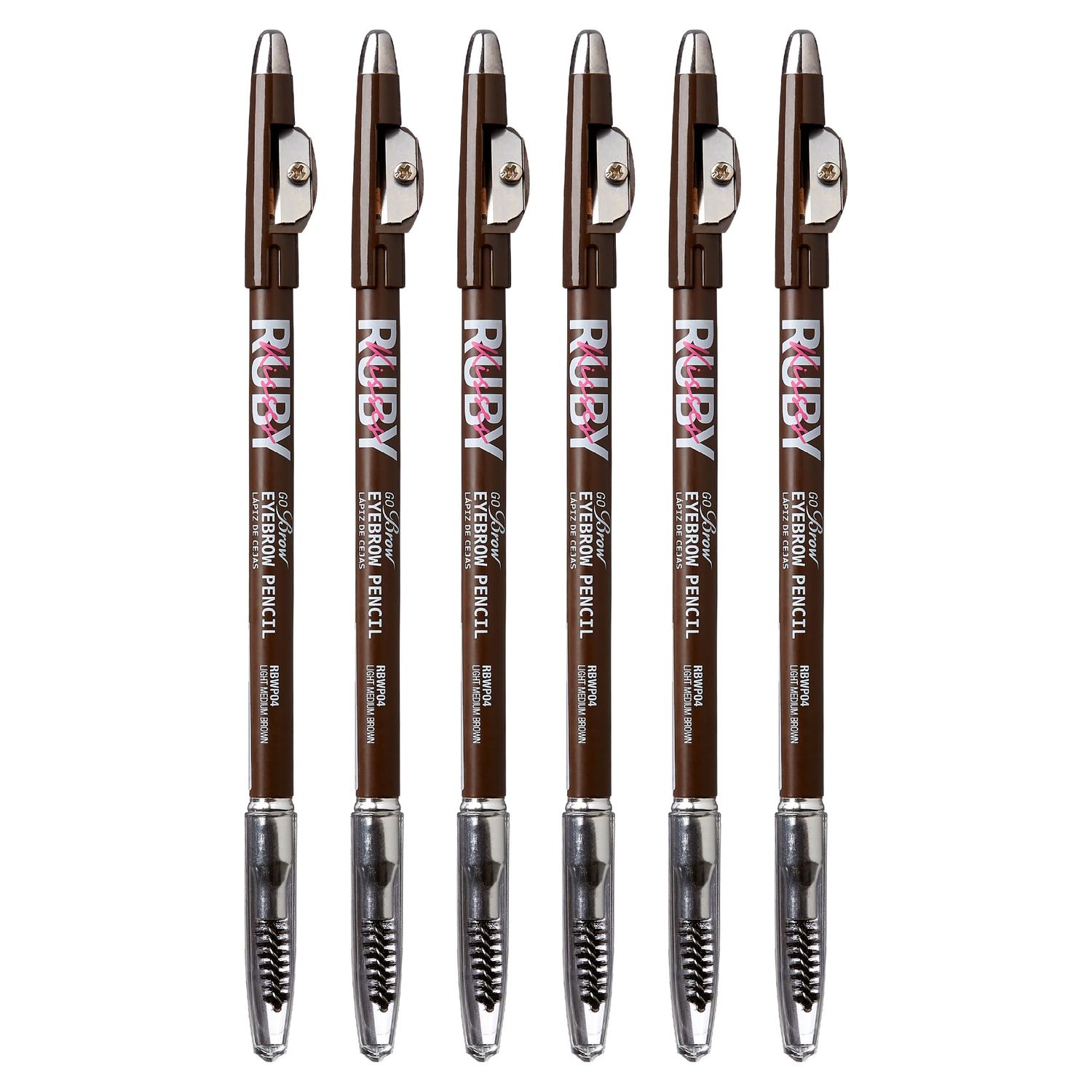 Kiss Go Brow Eyebrow Wooden Pencil Light Medium Brown(6 Pieces)