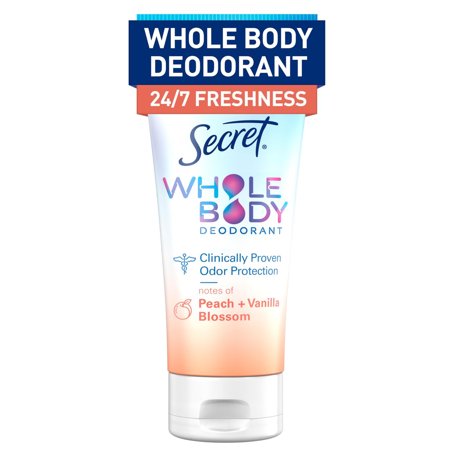 Secret Whole Body Deodorant Cream for Women, Peach &amp; Vanilla Blossom Scent, Aluminum Free Deodorant, 72 HR Odor Protection, 3.0 oz