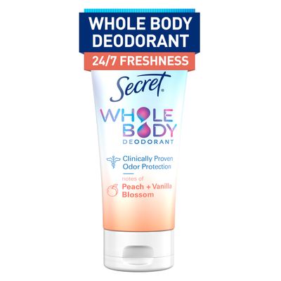 Secret Whole Body Deodorant Cream for Women, Peach &amp; Vanilla Blossom Scent, Aluminum Free Deodorant, 72 HR Odor Protection, 3.0 oz
