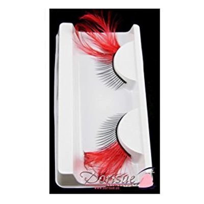 Dorisue Red Feather Eyelashes Halloween eyelashes Mad hatter accessories Sexy Feather Lashes RED Winged Costume Color Extra Extension false Eye Makeup Party Show Dramatic