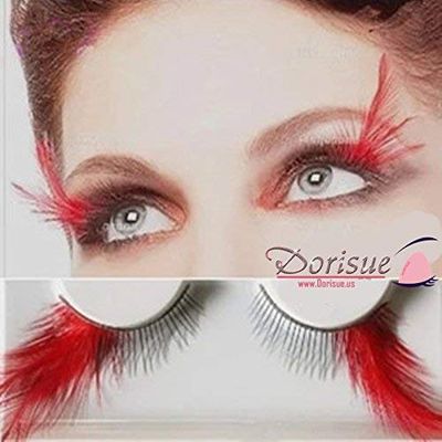 Dorisue Red Feather Eyelashes Halloween eyelashes Mad hatter accessories Sexy Feather Lashes RED Winged Costume Color Extra Extension false Eye Makeup Party Show Dramatic
