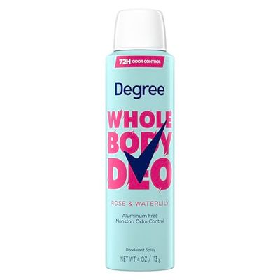 Degree Whole Body Deodorant Rose &amp; Waterlily Deodorant Spray for Women Aluminum Free 72H Odor Protection, 4 oz