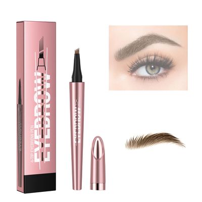 Natural Brow Eyebrow Pen Four-Fork Waterproof Eyebrow Pencil - Magic Eyebrow Pencil - Natural Long-Lasting 4-Pronged Fine Stroke - 3D Waterproof Microblading Eyebrow Pen (Light Brown)