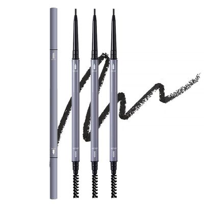 3Pcs Black Waterproof Eyebrow Pencil,Ultra-Fine Mechanical Pencil with Spoolie Brush,Eyebrow Pencil Easy to Color,Draws Tiny Brow Hairs and Fills in Sparse Areas,Create Natural Eye Brow