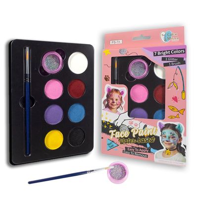 ColorMaster Face Painting kit for kids, Non-Toxic Water-Based Paints, 7 Bright Colors, with Brush - Professional Face and Body paint Makeup Kit for Sensitive Skin (Sparkle &amp; Splash Kit)