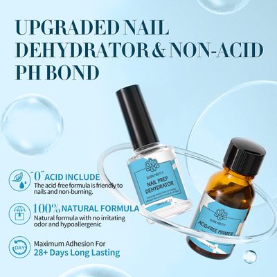 BORN PRETTY Natural Nail Prep Dehydrate and Bond Primer Acid-Free,15ml Dehydrator for Acrylic and Gel Nail Polish, Non Acid Primer for UV Gels Fast Dry Superior Bonding Agent Gift Box Set
